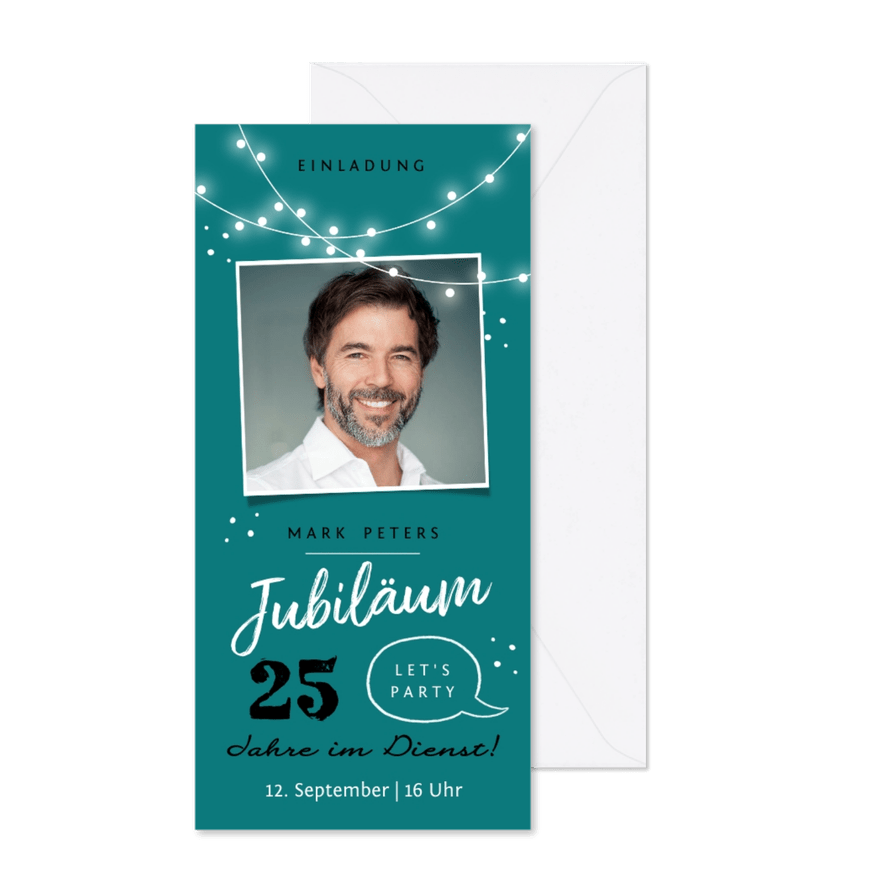 Einladungskarte Dienstjubiläum Lichter und Foto - Karteneindruck