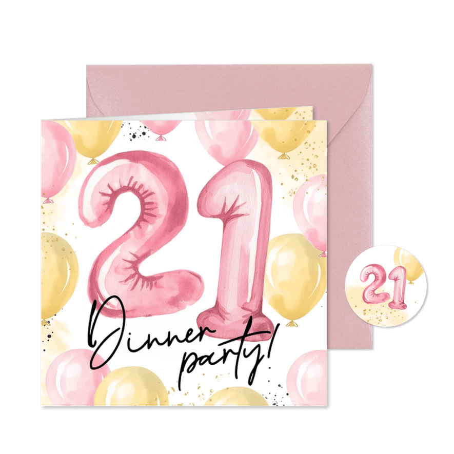 Einladungskarte Dinnerparty 21. Geburtstag Luftballons - Karteneindruck