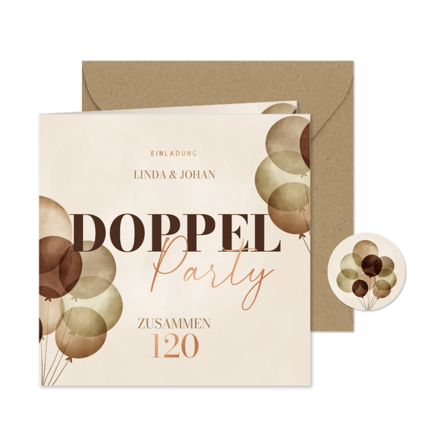 Einladungskarte Doppelparty 120 Luftballons - Karteneindruck