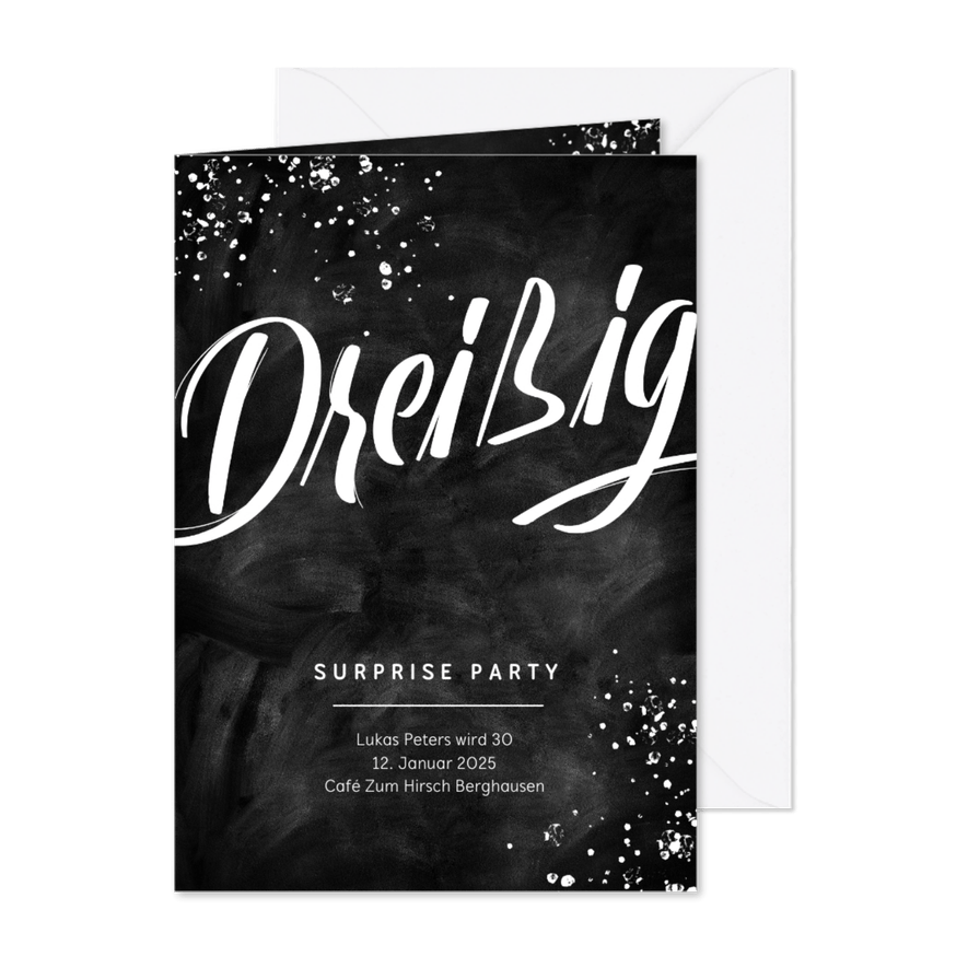 Einladungskarte 'Dreißig' im Kreidelook - Karteneindruck
