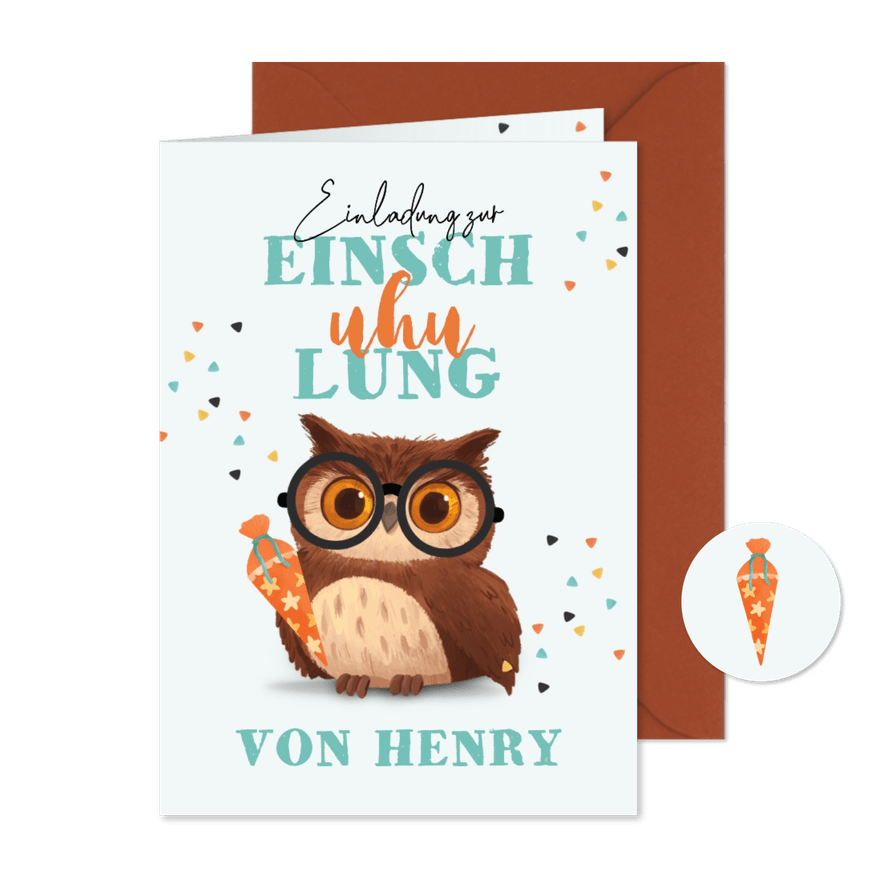 Einladungskarte 'Einsch-uhu-lung' - Karteneindruck
