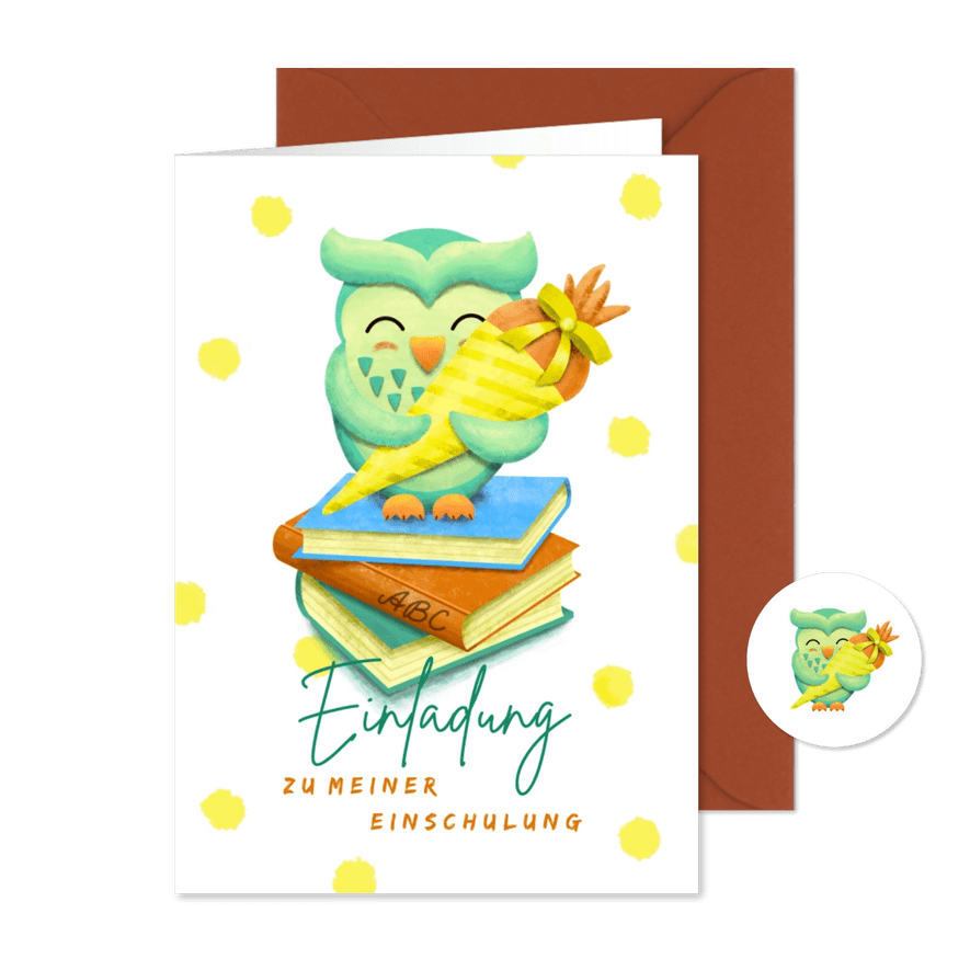 Einladungskarte Einschulung Eule - Karteneindruck
