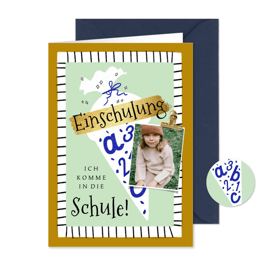 Einladungskarte Einschulung Foto & Schultüte - Karteneindruck
