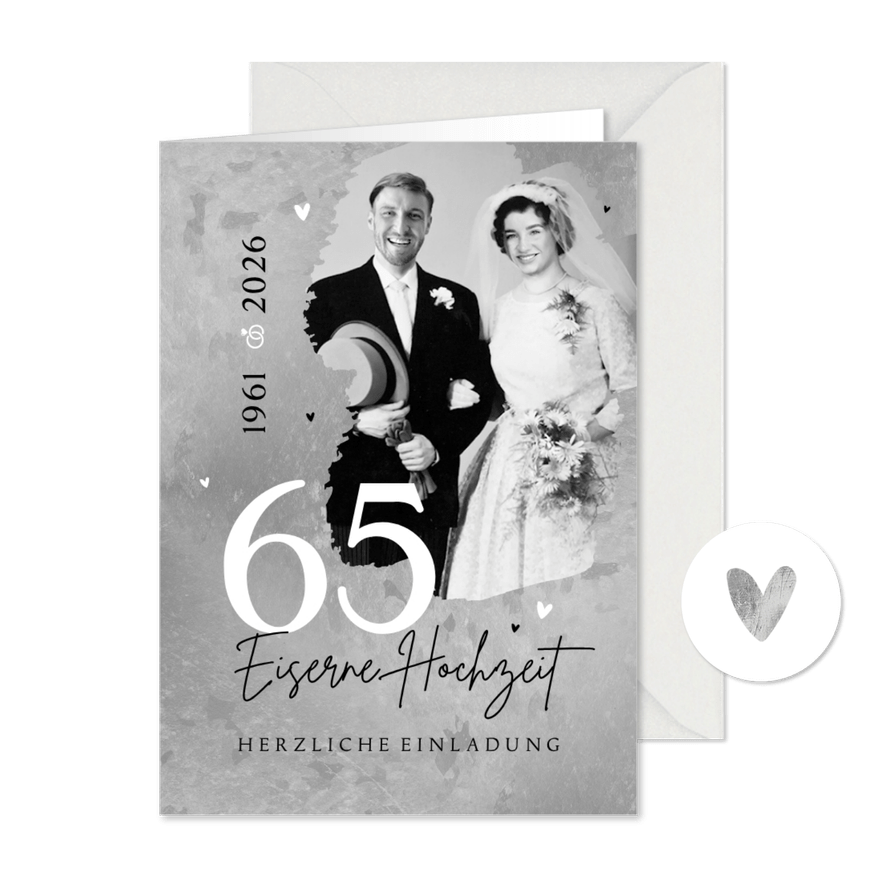 Einladungskarte eiserne Hochzeit mit Foto - Kartenvorschau