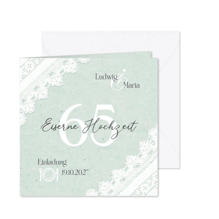 Einladungskarte Eiserne Hochzeit Spitzendecke - Kartenvorschau