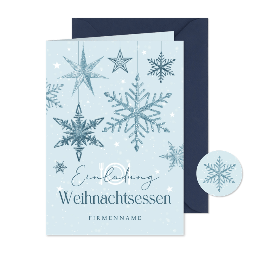 Einladungskarte Eiskristalle Weihnachtsessen geschäftlich - Kartenvorschau