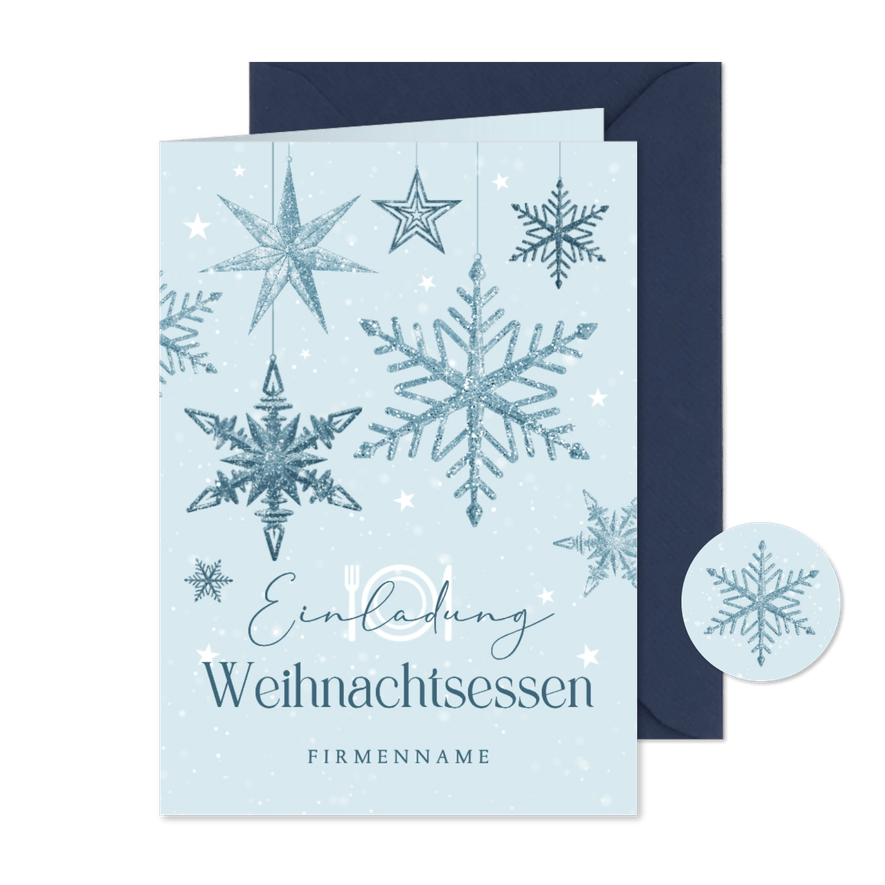Einladungskarte Eiskristalle Weihnachtsessen geschäftlich - Karteneindruck
