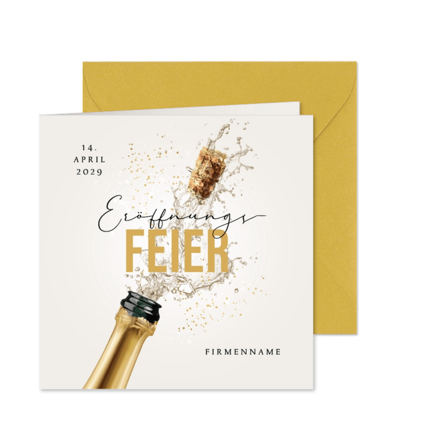 Einladungskarte Eröffnungsfeier geschäftlich Sektflasche - Karteneindruck