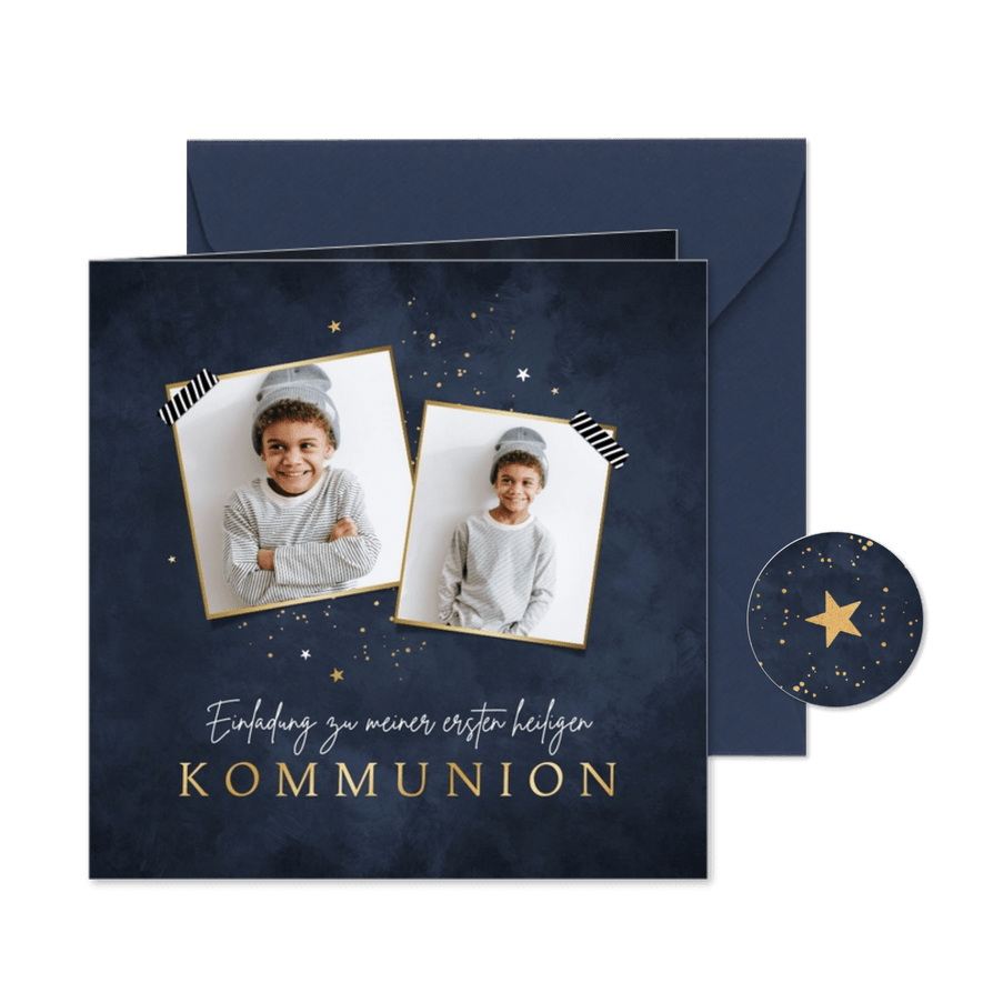 Einladungskarte Erstkommunion Fotos & Sternchen - Karteneindruck