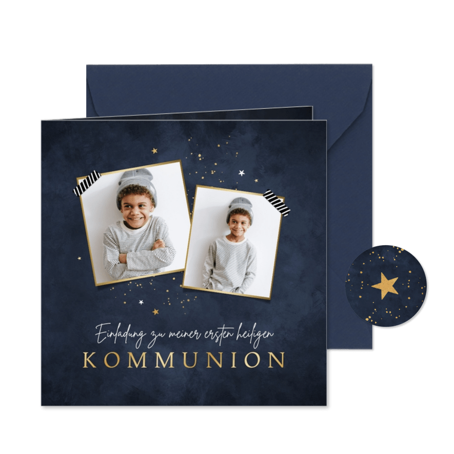 Einladungskarte Erstkommunion Fotos & Sternchen - Karteneindruck