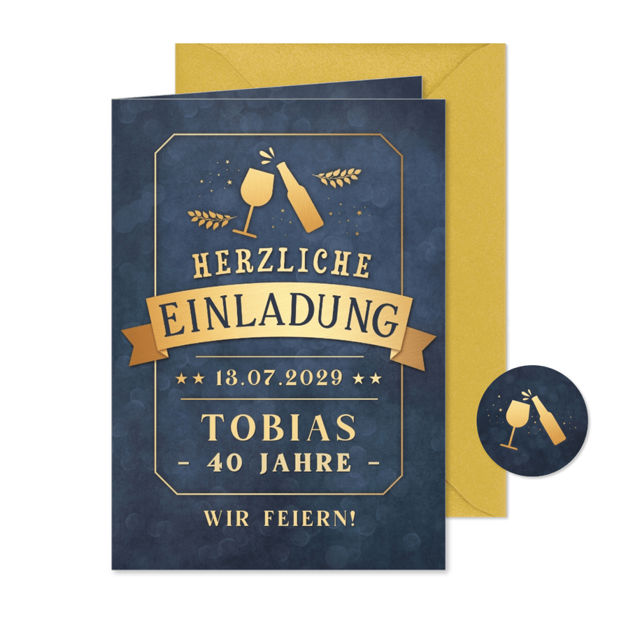 Einladungskarte 'Etikett' Goldlook - Karteneindruck
