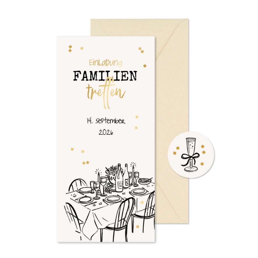 Einladungskarte Familientreffen Linienzeichnung Hochformat - Kartenvorschau

