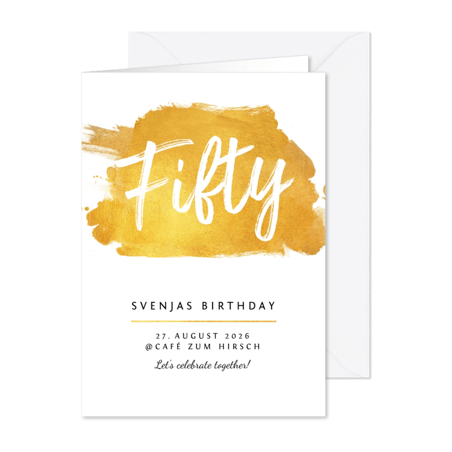 Einladungskarte 'Fifty' mit Goldeffekten - Karteneindruck
