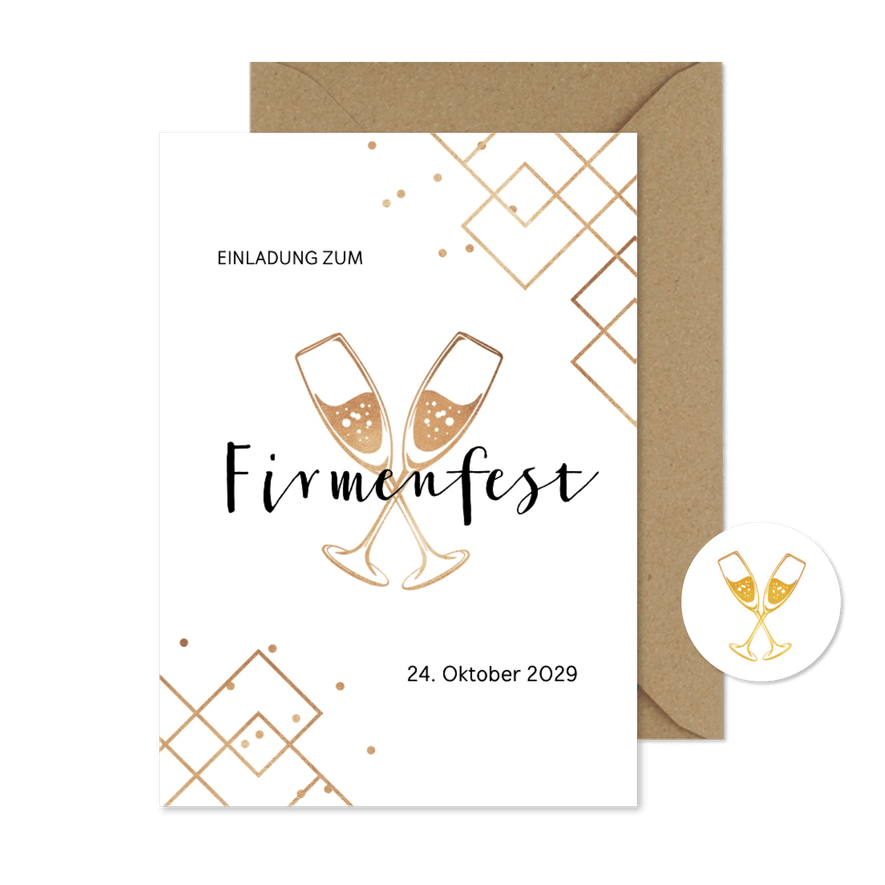 Einladungskarte Firmenfest Sektgläser  - Karteneindruck
