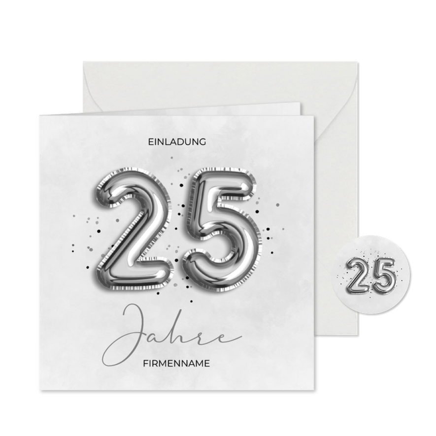 Einladungskarte Firmenjubiläum 25 Jahre Folienballons - Kartenvorschau
