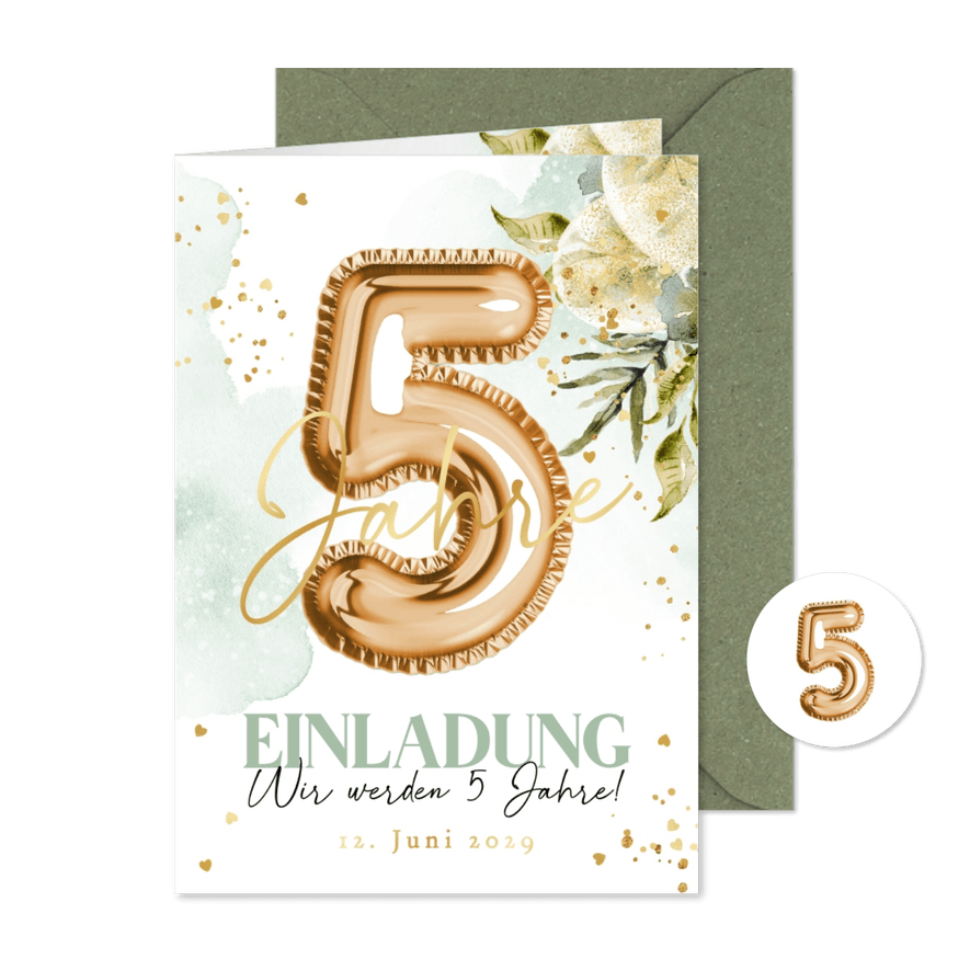 Einladungskarte Firmenjubiläum 5 Jahre Folienballon - Karteneindruck
