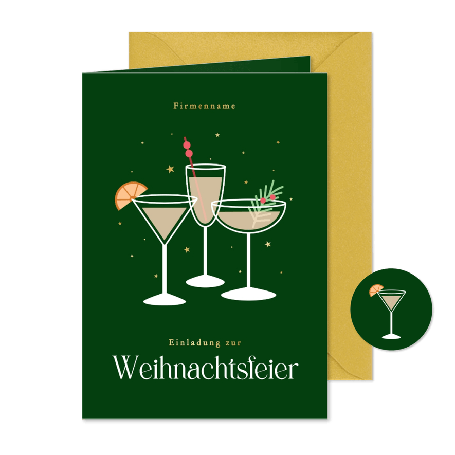 Einladungskarte Firmenweihnachtsfeier Cocktails grün - Kartenvorschau
