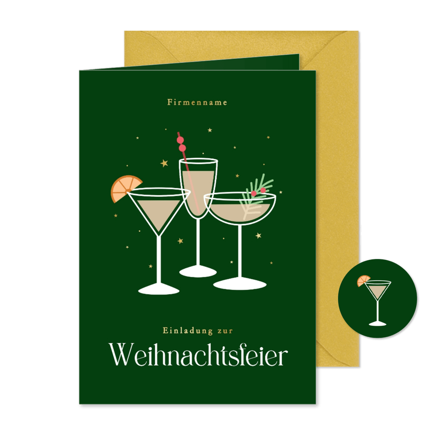 Einladungskarte Firmenweihnachtsfeier Cocktails grün - Karteneindruck
