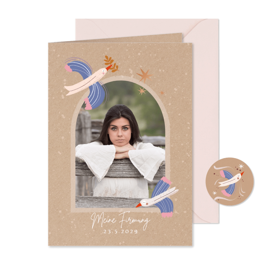 Einladungskarte Firmung mit Taube in Blau & Foto - Karteneindruck