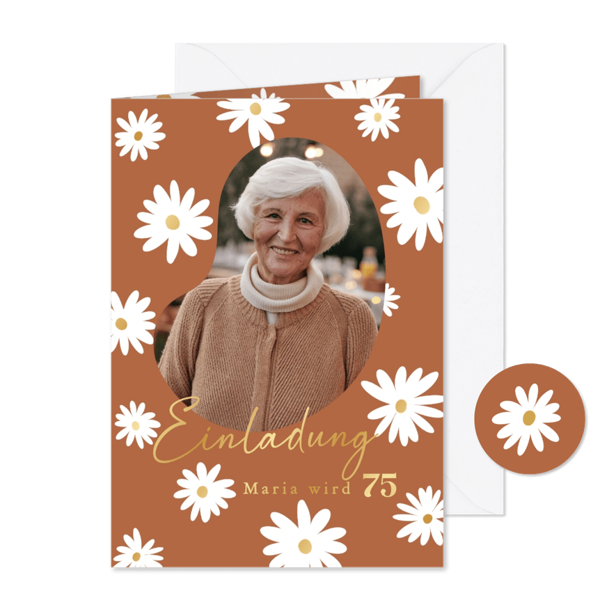 Einladungskarte Foto 75. Geburtstag Blümchen - Karteneindruck
