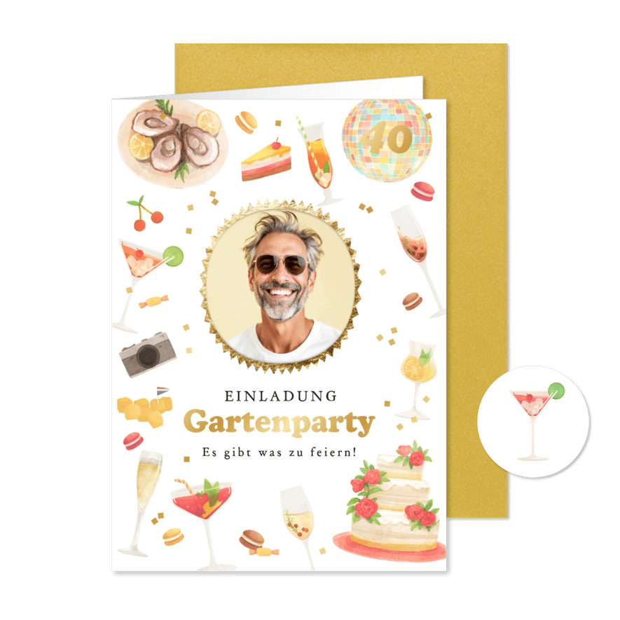 Einladungskarte Foto Gartenparty Häppchen - Kartenvorschau
