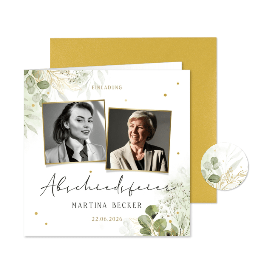 Einladungskarte Fotocollage botanisch Abschiedsfeier Rente - Karteneindruck