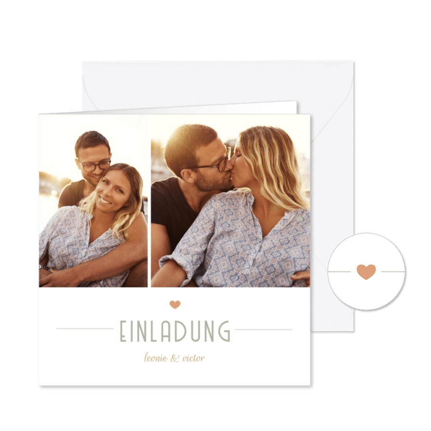 Einladungskarte Fotocollage Hochzeit moderne Klassik - Karteneindruck