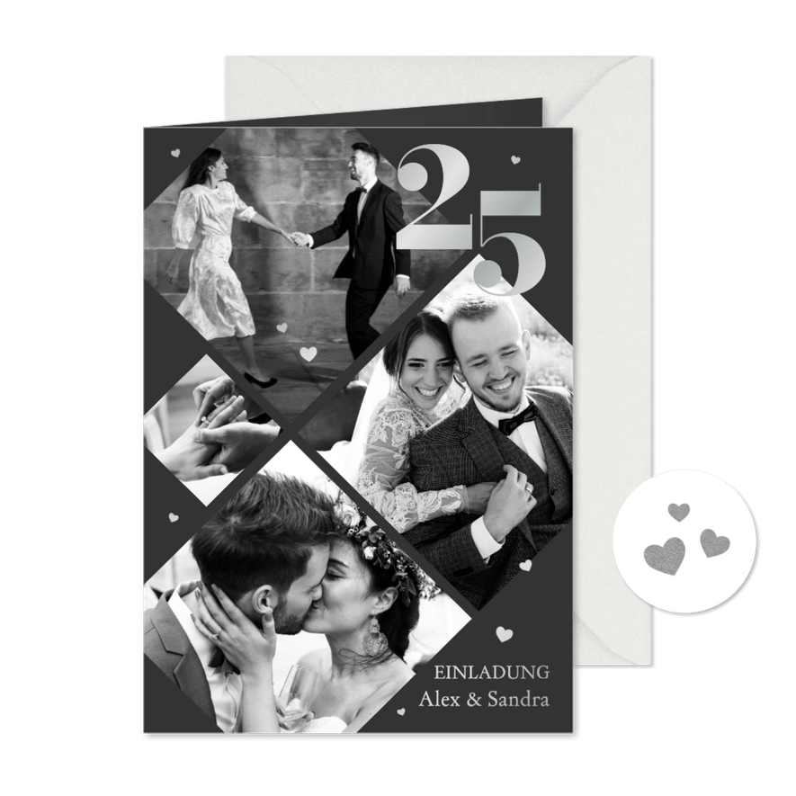 Einladungskarte Fotocollage Silberne Hochzeit  - Karteneindruck
