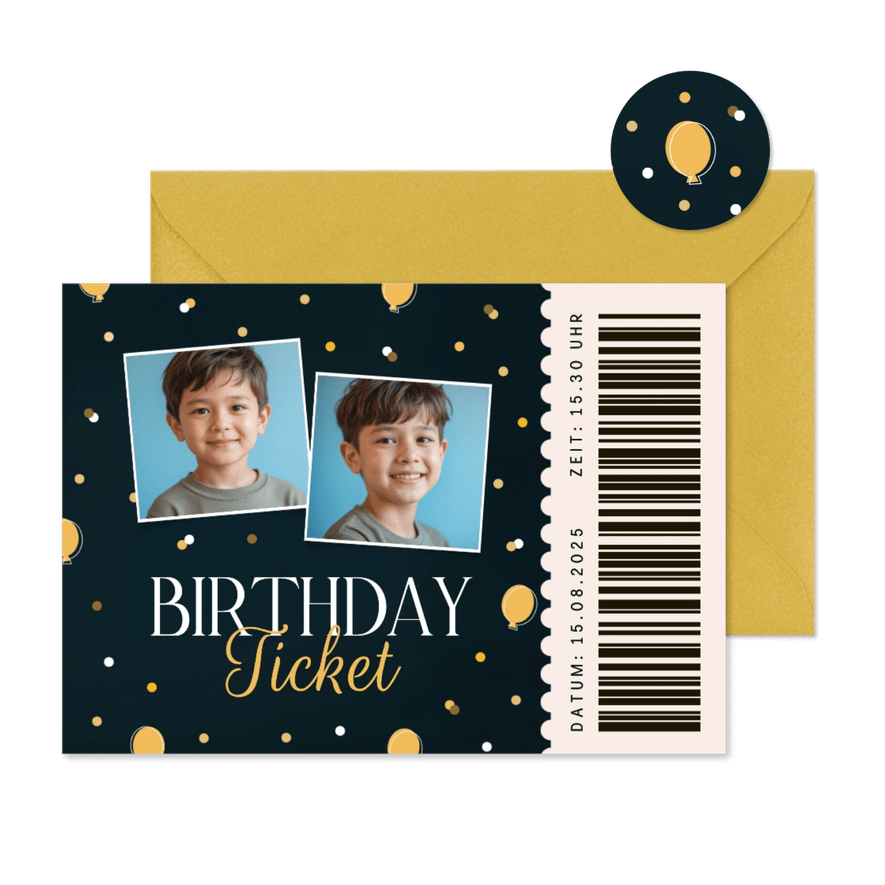 Einladungskarte Fotos Geburtstags-Ticket Kindergeburtstag - Karteneindruck
