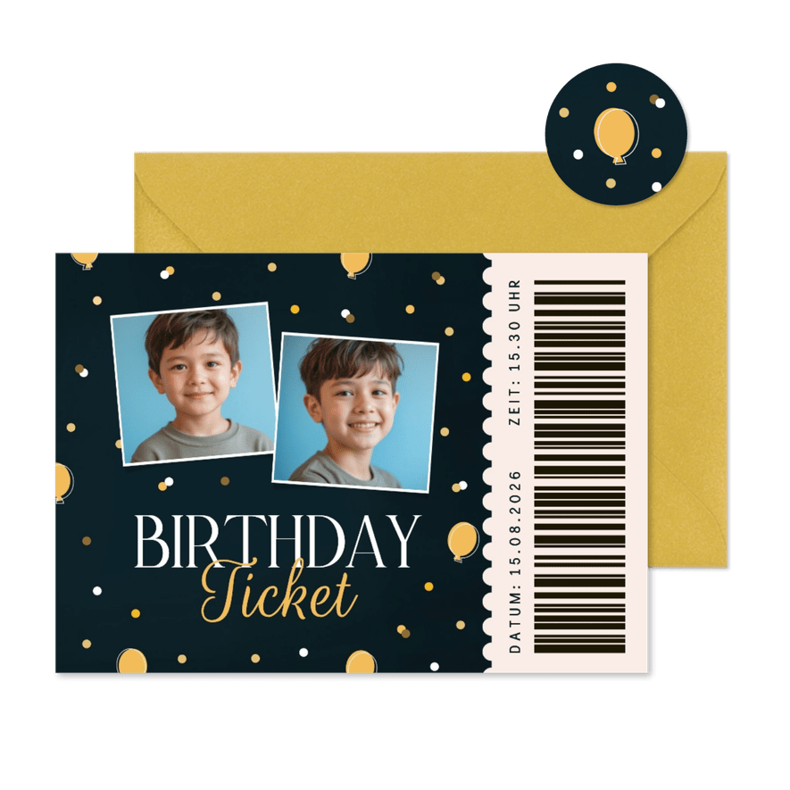 Einladungskarte Fotos Geburtstags-Ticket Kindergeburtstag - Kartenvorschau