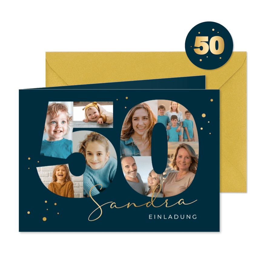 Einladungskarte Fotos in großer 50 zum Geburtstag - Karteneindruck
