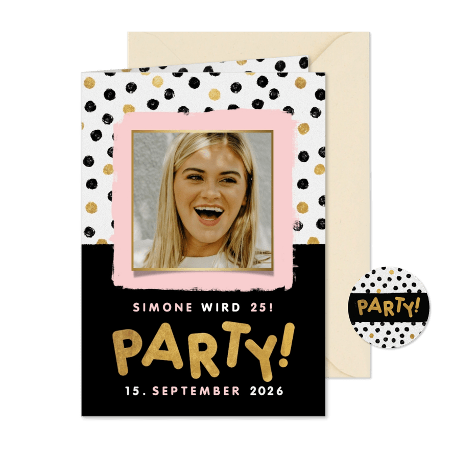 Einladungskarte Frau Geburtstagsparty mit Foto - Karteneindruck
