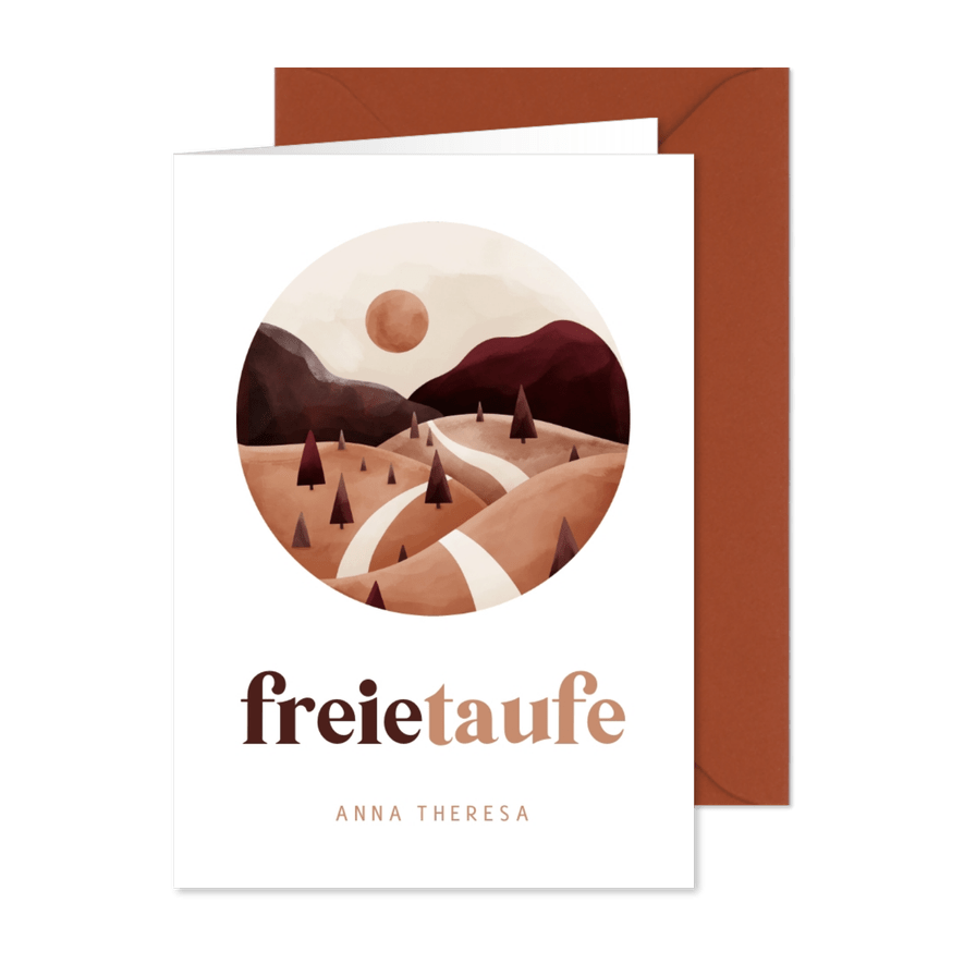 Einladungskarte Freie Taufe dunkelrot Landschaft - Karteneindruck