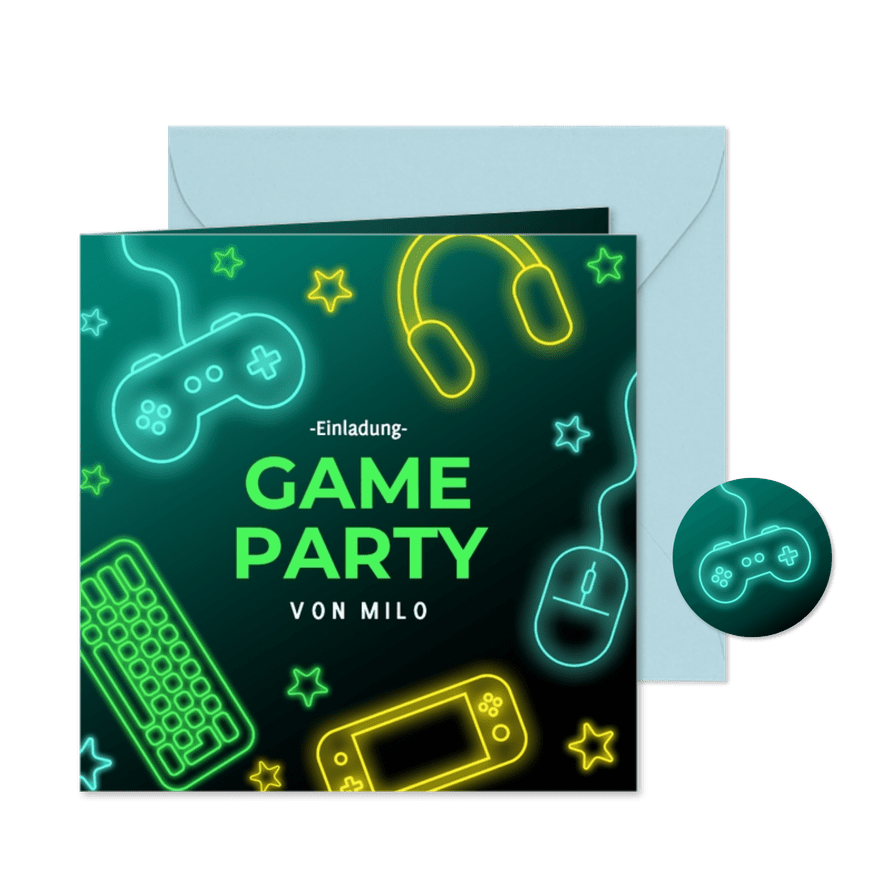 Einladungskarte Gamer Geburtstag Gaming Party - Kartenvorschau