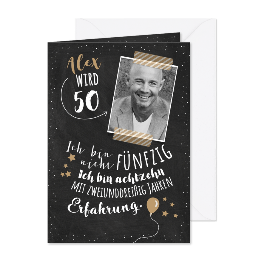 Einladungskarte Geburtstag Erfahrung 50 - Karteneindruck
