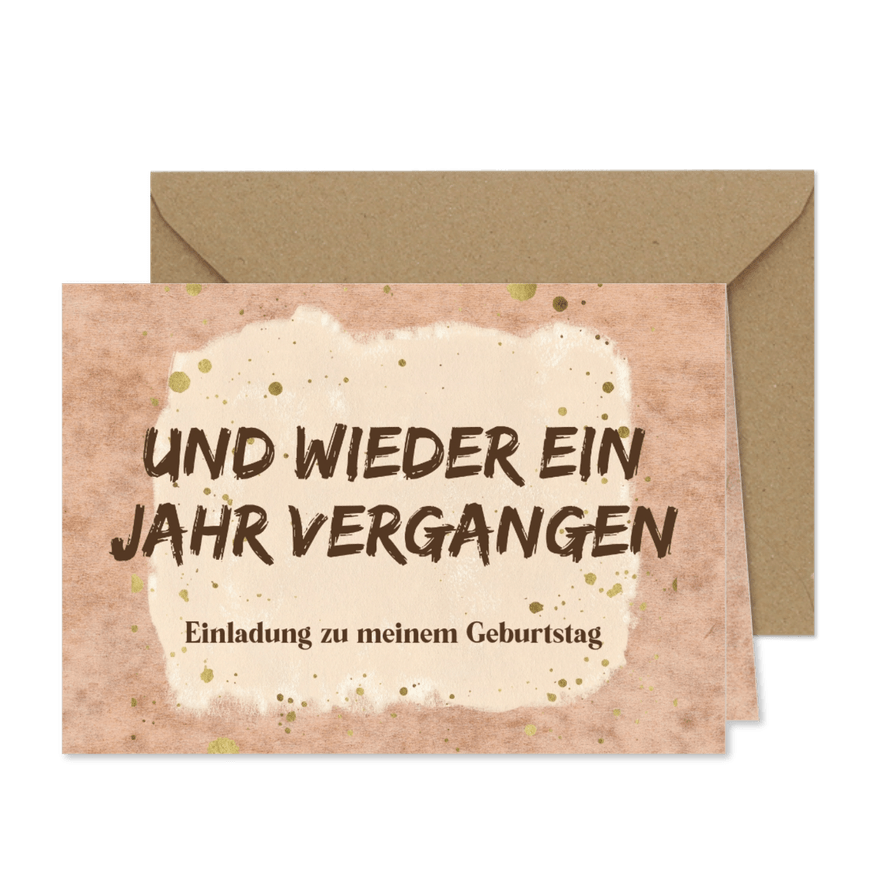 Einladungskarte Geburtstag mit Aquarell und Goldsplashes - Karteneindruck
