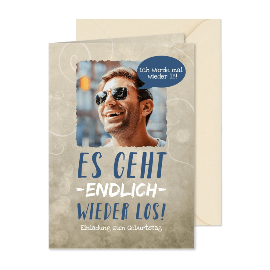 Einladungskarte Geburtstag mit coolem Spruch und Sprechblase - Karteneindruck
