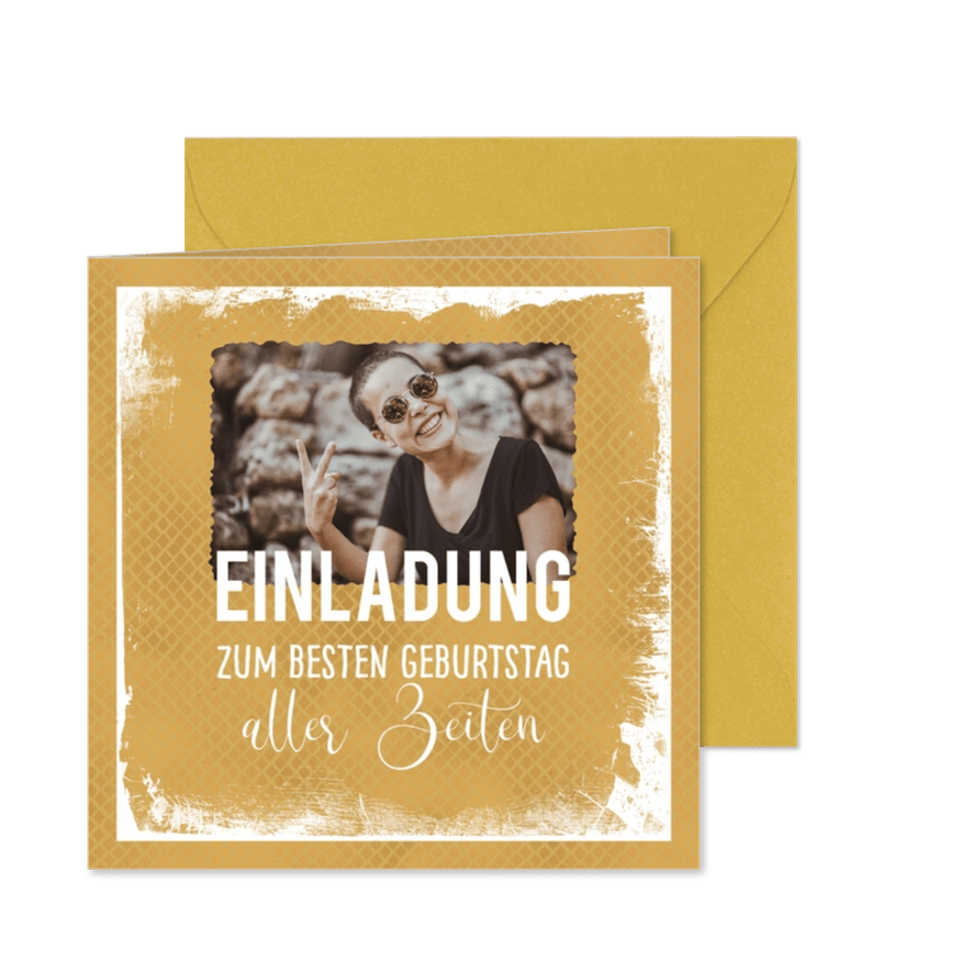 Einladungskarte Geburtstag mit Foto und weißem Rahmen - Karteneindruck