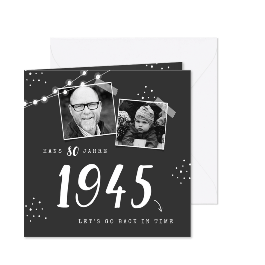 Einladungskarte Geburtstag schwarz-weiß mit Fotos - Karteneindruck