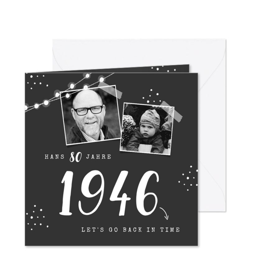 Einladungskarte Geburtstag schwarz-weiß mit Fotos - Karteneindruck
