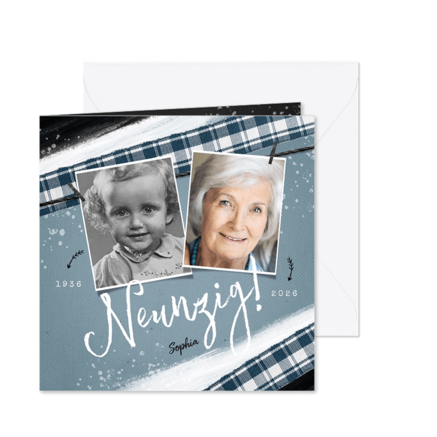 Einladungskarte Geburtstag vintage mit zwei Fotos - Karteneindruck
