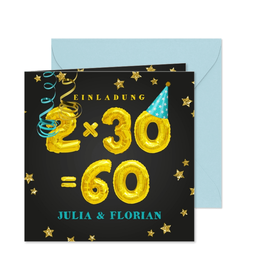 Einladungskarte Geburtstagsparty 2x30=60 - Karteneindruck