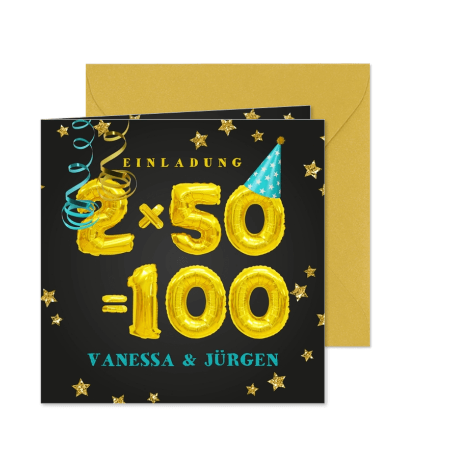 Einladungskarte Geburtstagsparty 2x50=100 - Kartenvorschau