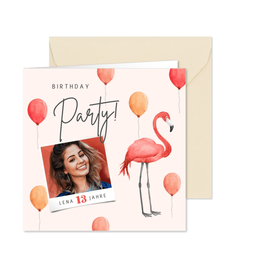 Einladungskarte Geburtstagsparty Flamingo 13 Jahre - Karteneindruck
