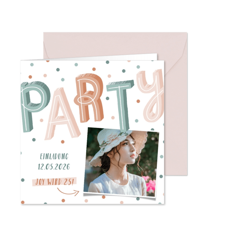 Einladungskarte Geburtstagsparty Foto & Konfetti - Karteneindruck