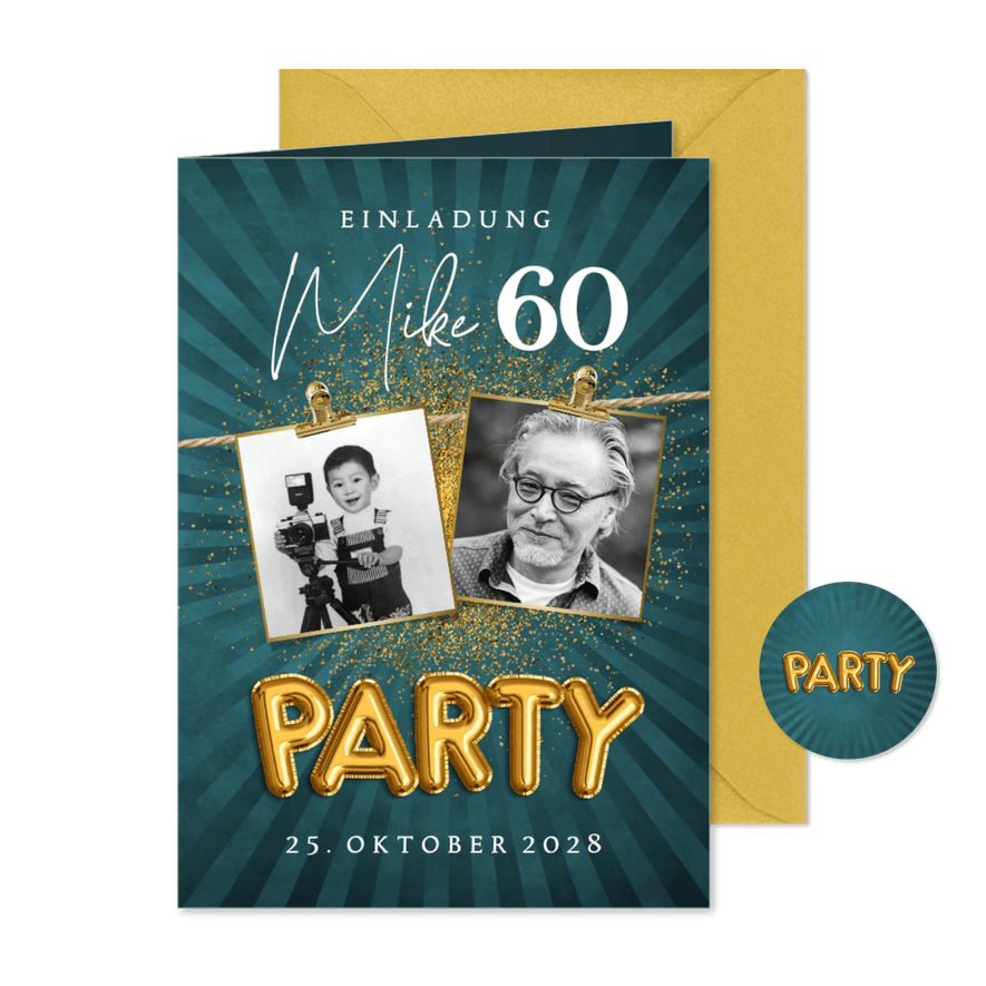 Einladungskarte Geburtstagsparty Fotos an Leine - Karteneindruck
