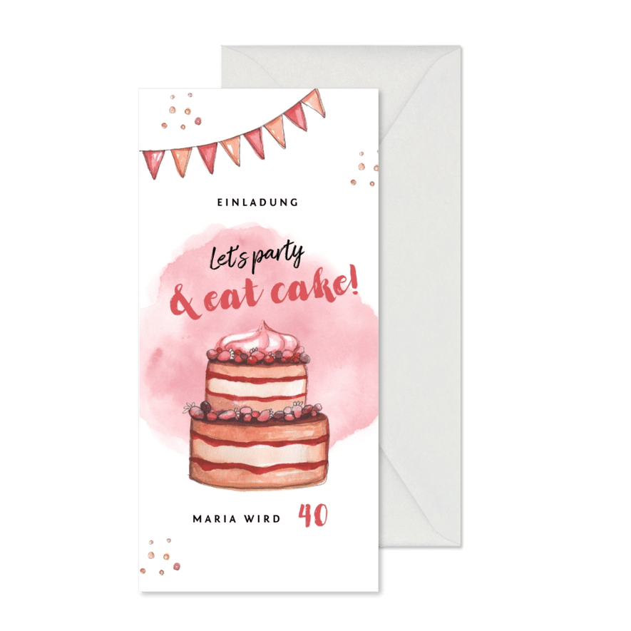 Einladungskarte Geburtstagsparty mit Torte - Karteneindruck
