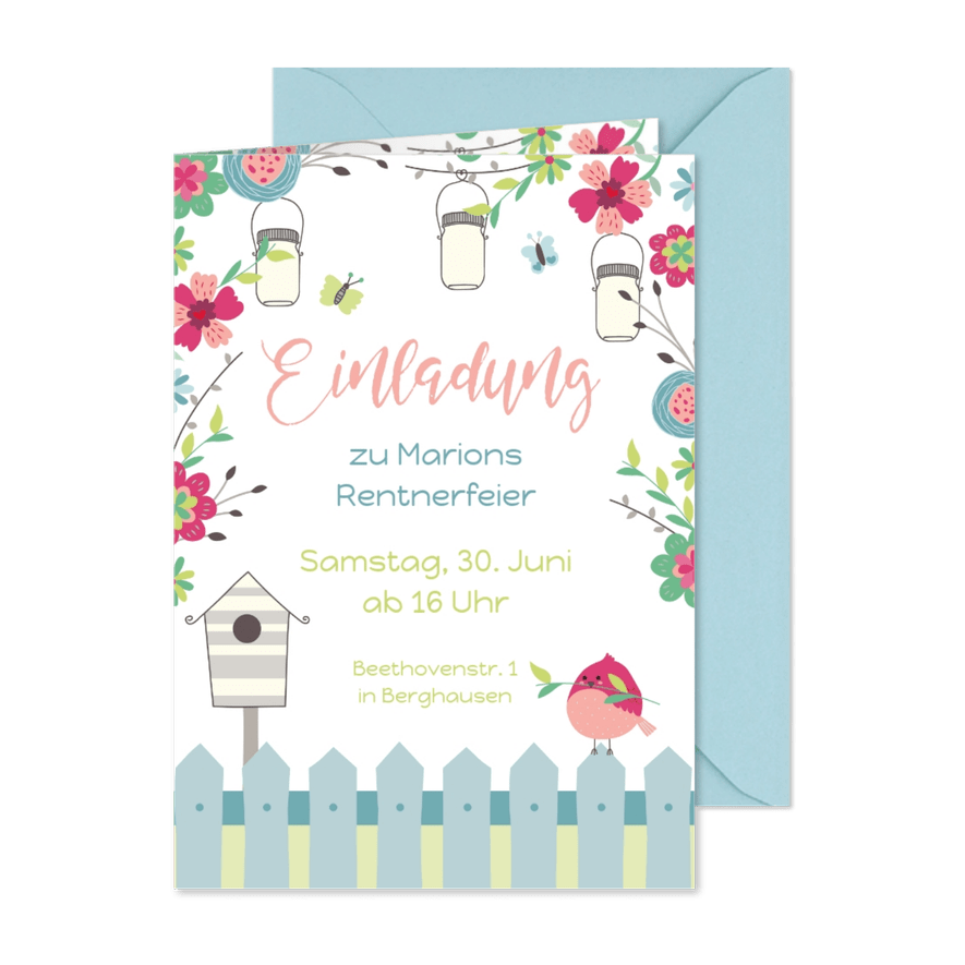 Einladungskarte Genüsslich in Rente - Karteneindruck
