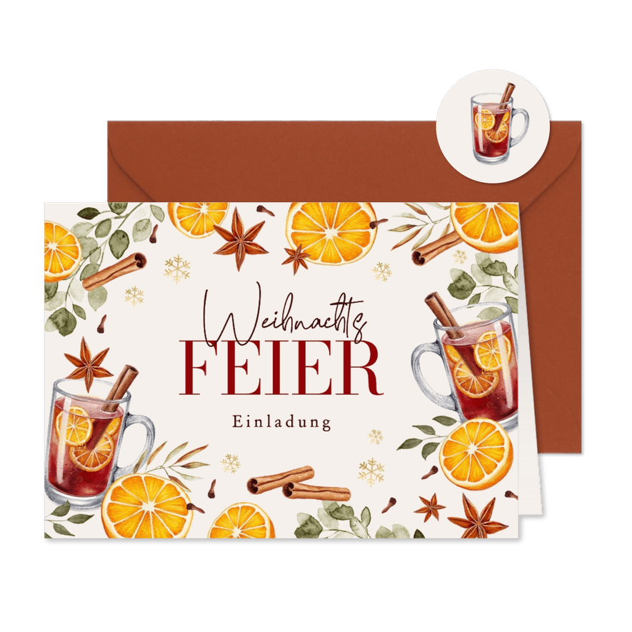 Einladungskarte geschäftlich Weihnachtsfeier Glühwein - Karteneindruck