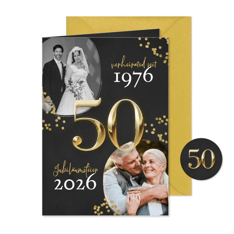 Einladungskarte goldene 50 Hochzeitsjubiläum Fotocollage - Karteneindruck